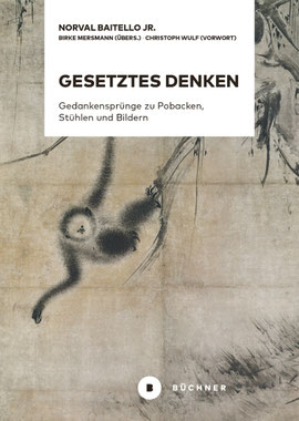 Das Cover von "Gesetztes Denken" zeigt die Zeichnung eines Affen, der an einem Ast hängt.
