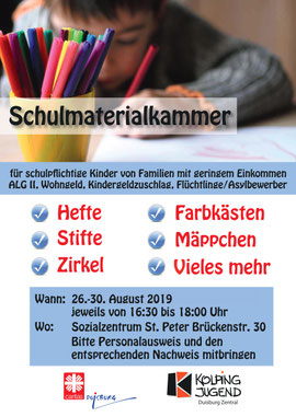 Plakat Schulmaterialkammer 26.-30.08.19