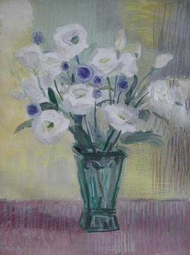 ルリタマアザミ　水彩画　原画 トルコキキョウとルリタマアザミ - 洋画家 山本佳子の作品紹介