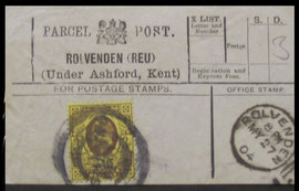 A 1904 Rolvenden Parcel Post Label.