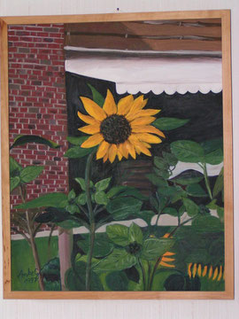 Terrasse meiner Eltern mit Sonnenblume 40 x 50 cm