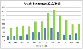 Anzahl Buchungen 2012/2013 im Vergleich