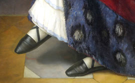 Detail of black slipper shoes and white stockings, from Marchesa Marianna Florenzi, Heinrich Maria von Hess, 1824