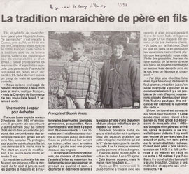 article de presse sur la reprise du petit potager par Sophie et François Josse