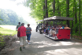 A garden tram transports visitors around Hildene