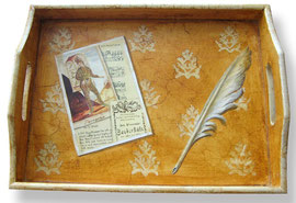 Trompe l'oeil painting on a tray