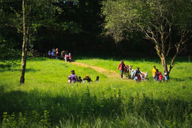 randonnée nature avec âne et enfant