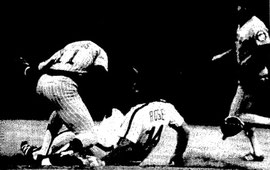 Pete Rose is thrown out trying to steal second base in the first inning.