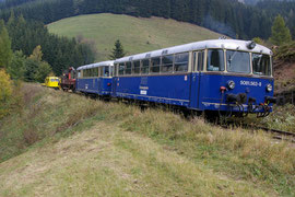 Arbeitszug mit Kranwaggon und Draisine
