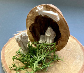 Weihnachtskrippe in Nussschale