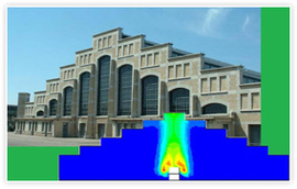 Halle Tony Garnier à Lyon : simulation numérique 3D du désenfumage par ventilation naturelle, avec FLUENT