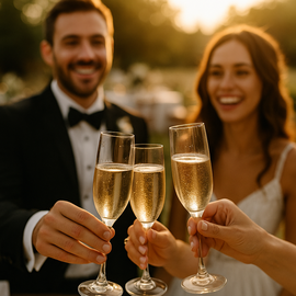Brautpaar stößt mit Sekt an