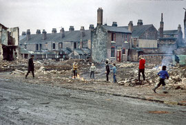 Demolition of terraced houses, Anderton Street, off Shakespeare Road, Ladywood photographed by Phyllis Nicklin 1968. See Acknowledgements, Keith Berry.