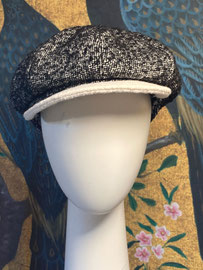 blanck and White : casquette gavroche à 8 pans en drap de laine, doublure liberty