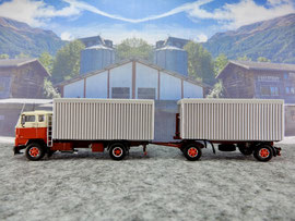 Volvo F89 Kipp-Anhängerzug, Losetransport (Sägemehl, Hobelspäne) / Interspan Tschopp