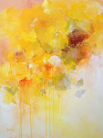 "Fleurs jaune d'or", technique mixte sur toile 116 x 89 Disponible