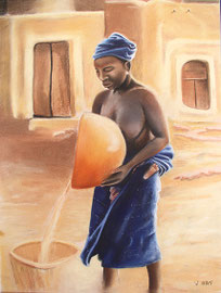 Dogon - pastel 50X65- peuple du Mali, les dogons occupent une région qui va de la falaise de Bandiagara au Sud Ouest de la boucle du Niger
