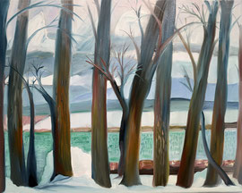 Platform: Green Lake [POK112624-OC20X20] | 2024 | oil on canvas | 16 x 20 in ( 40.6 x 50.8 cm )