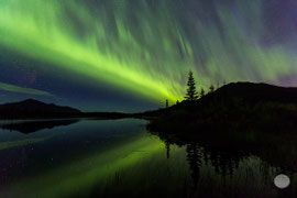 Bild: aurora borealis over a lake at Denali Highway with the Denali in the background, Alaska, "aurora of the night"; www.2u-pictureworld.de