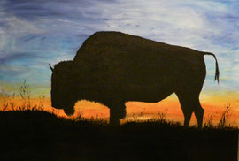 Bison im Sonnenuntergang, 60x80cm, verkauft