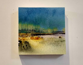 Mamiko Nagatomo, "Ginder"-nazomer-1 2023 / Aquarel op aquarelpapier en houten paneel, 15 x 15 x 3 cm  