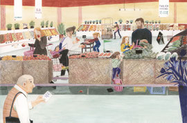 Doppelseite, "Susie im Supermarkt", Daniel Fehr, Bohem Verlag, 2024