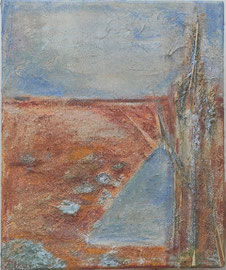 Marsh of the Weser 1, 2005 _____ 30x25 acrylic, sand, paper, grass on cotton