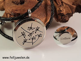 Bild 14:Edelstahlmedaillon mit Ornament und Filzplatte gefüllt, Grösse 30mm. Preis : 52 Euro Gravur nach Wunsch und Absprache.