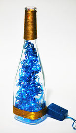 LDN88 - lampada natalizia in vetro trasparente con luci a led blu e decorazione dorata