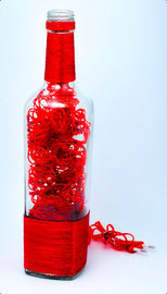 LDN15 - lampada natalizia in vetro trasparente con luci a led rosse e decorazione rossa