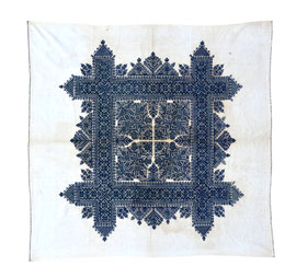 2. Textile, Cover, Fez, Morocco, late 19th century, ca. 80 x 80 cm, Silk embroidery on cotton