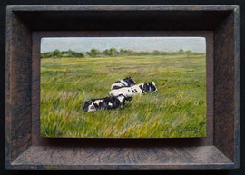 º Drie koetjes in de kwelder, a/p, in lijst, 12x8,3cm