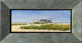 º Strandpaviljoen in juli, alkyd/marouflé, 20x7,5cm