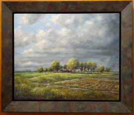 º Oud landschap met boerenplaats, o/a/p, 33x27cm