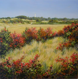 º Meidoornstruiken 2, herfst, acryl, doek, 60x60cm