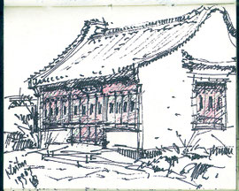 Chinese tuin, Hortus Haren, stift, 10x8cm