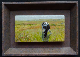 º Koetje in de kwelder, a/p, in lijst, 10,8x5,8cm