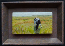 º Koetje in de kwelder, a/p, in lijst, 10,8x5,8cm