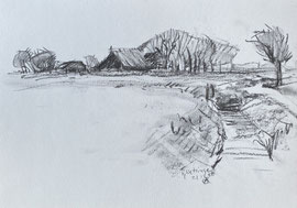 º Schets bij groot Wetsinge, houtskool, ca A4, 