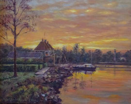 Paterswoldsemeer, avond, o/mar, 30x24cm