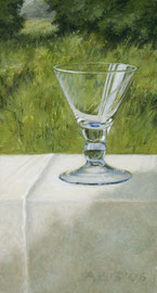º Blauw glaasje, voor landschap, o/a/p, ca. 10x20cm