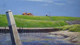 Noordpolderzijl, buitendijks,  a/p, 34,8x19,5cm