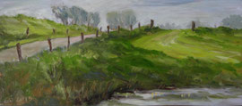 Reitdiepdijk met wegje en paaltjes, o/p, 34,8x15,3cm