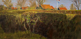 Voorstreek bij ondergaande zon, o/p, 51,5x25cm