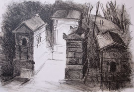 Cimetiëre Montmartre, lithografie, ca. 16x18cm