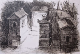 Cimetiëre Montmartre, lithografie, ca. 16x18cm