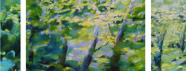 Am Decksteiner Weiher, Triptychon (links) 30x100 (mitte) 160x100 (rechts) 50x100, Acryl auf Leinwand