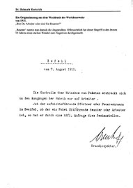 Original-Befehl für die Torkontrolle bei Bayer 1911