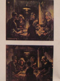 Se conocen una docena de dibujos praparatorios de los comedores de patatas, tanto de conjunto como de detalles y tres versiones del cuadro.
