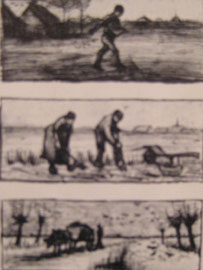 La primavera, El verano, El Invierno. Nuenen, agosto de 1884. A la mina de plomo y a la pluma, 6 X 14 cm, 6 X 13.5 cm y 5 X 14 cm.